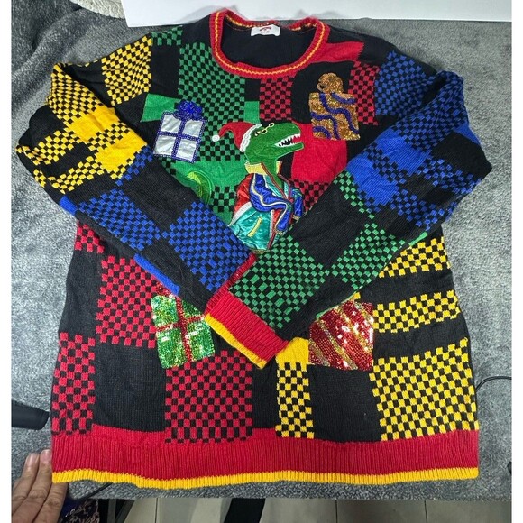 Holiday Time Ugly Christmas Sweater Dinosaur T-Rex Size XL - Picture 4 of 10